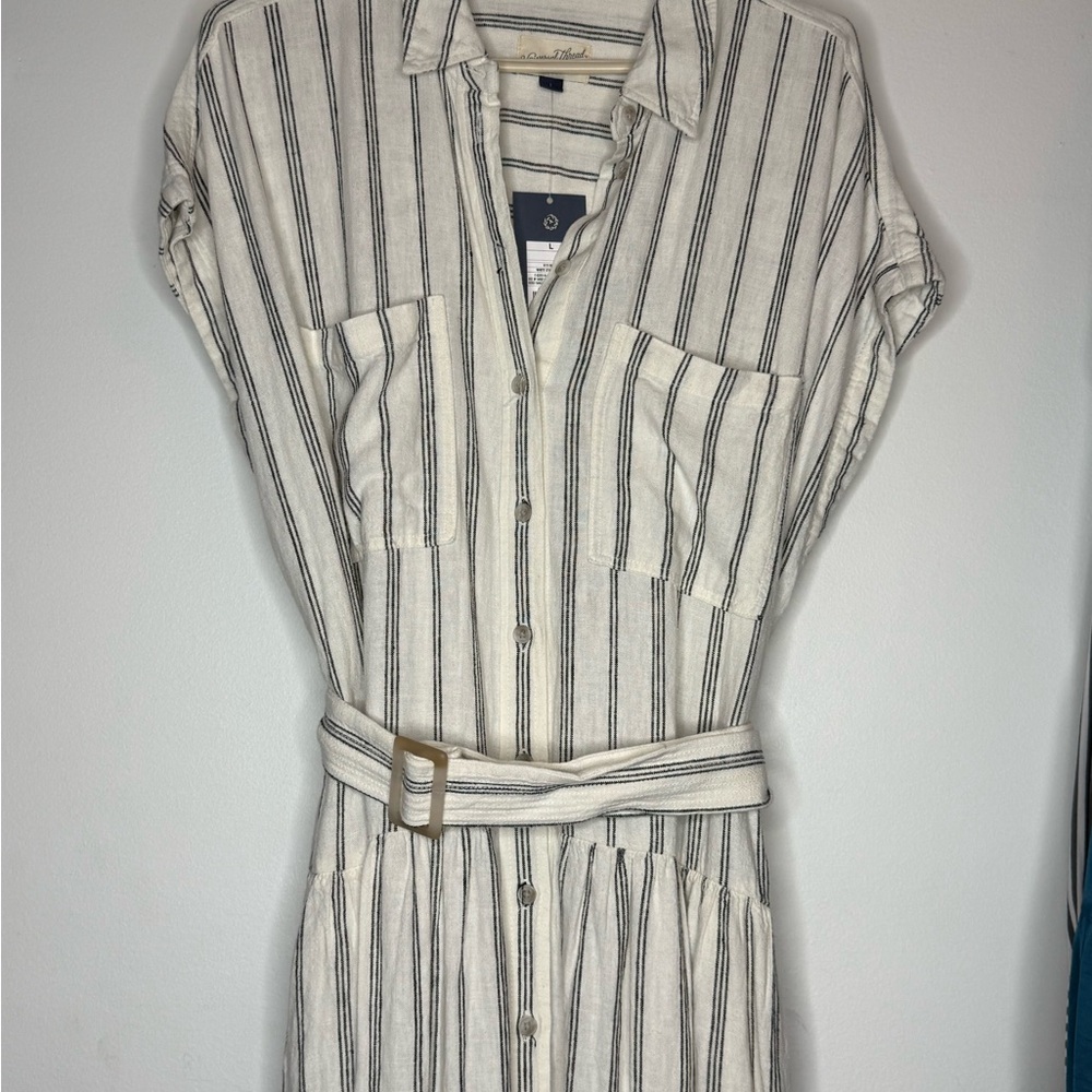 Striped Button-Down Belted Dress